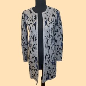 Joseph A Vintage Knit Long Cardigan Sweater Grey Floral Watercolor Size XSmall
